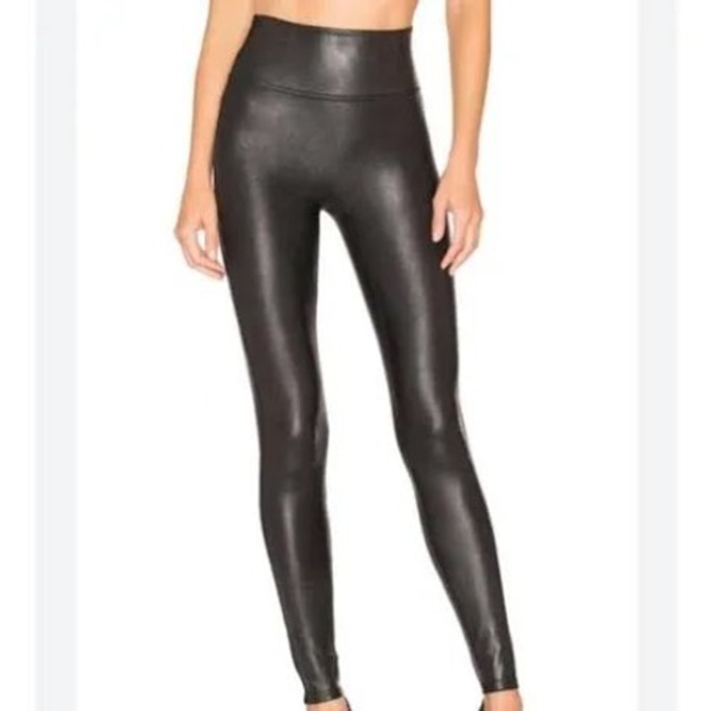 Spanx Faux Leather Leggings Black High Waisted Shaping Small 20190R